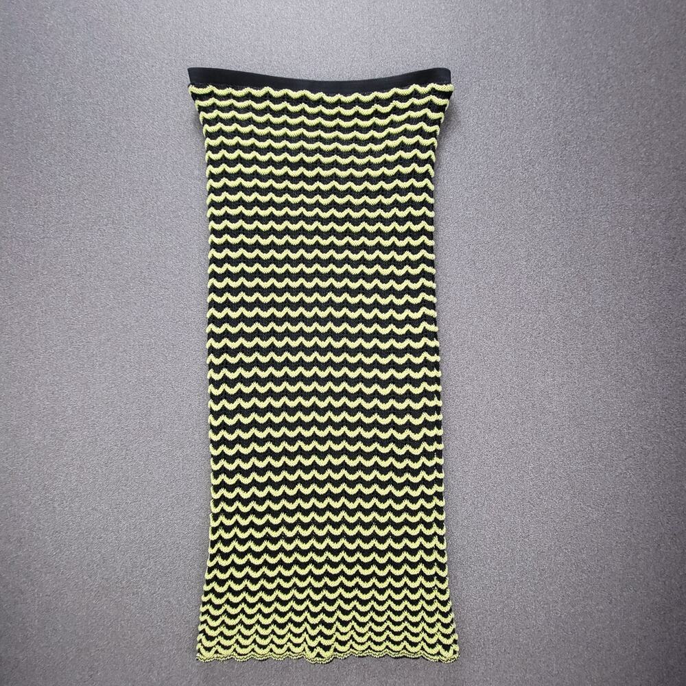 Zara Knitwear Collection L Yellow Black Striped Crochet Knit Midi Skirt